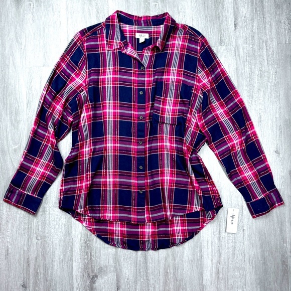 Style & Co. Tops - Blue & Pink Plaid Button Down Shirt XL